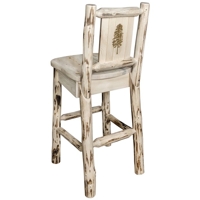 Montana Barstool w/ Back & Laser Engraved Pine Tree Design - Clear Lacquer Finish Thumbnail