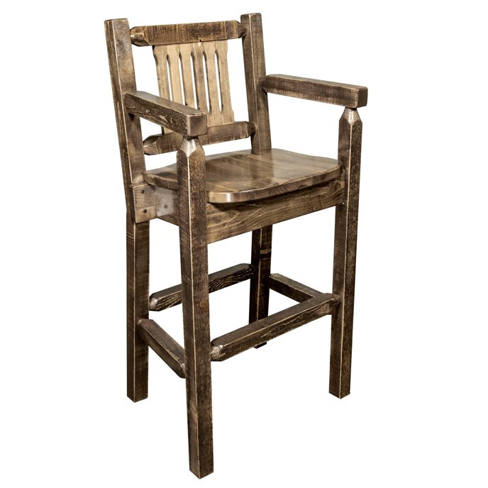 Homestead Counter Height Captain's Barstool w/ Woodland Upholstery - Stain & Lacquer Finish Thumbnail