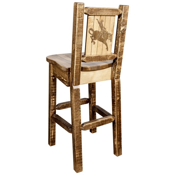 Homestead Counter Height Barstool w/ Back & Laser Engraved Bronc Design - Stain & Lacquer Finish Thumbnail