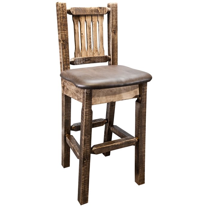 Homestead Counter Height Barstool w/ Back & Saddle Upholstery - Stain & Lacquer Finish Thumbnail