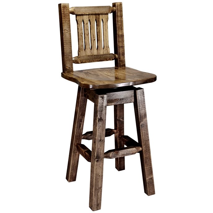 Homestead Barstool w/ Back & Swivel - Stain & Clear Lacquer Finish Thumbnail