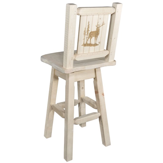 Homestead Counter Height Barstool w/ Back, Swivel, & Laser Engraved Elk Design - Ready to Finish Thumbnail