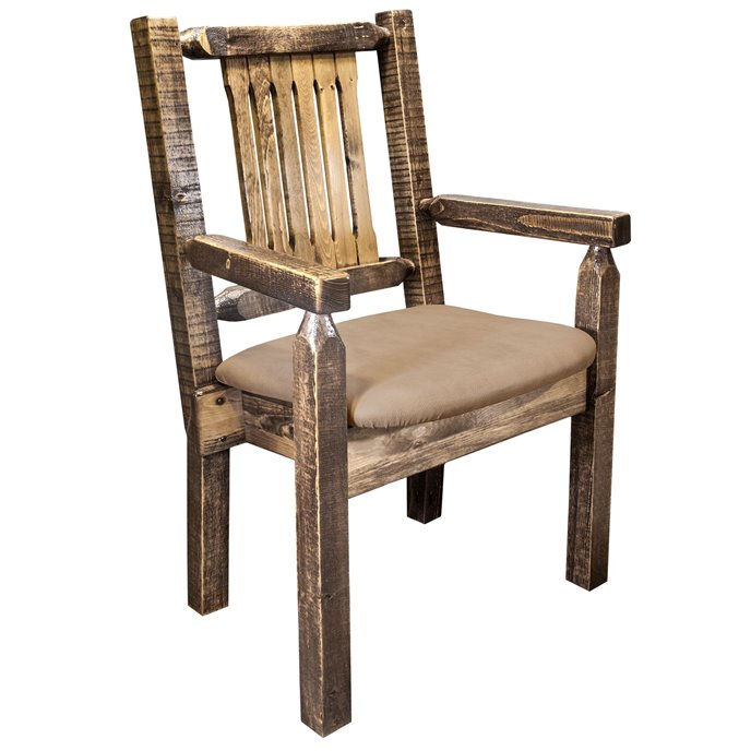 Homestead Captain's Chair w/ Upholstered Seat in Buckskin Pattern - Stain & Clear Lacquer Finish Thumbnail