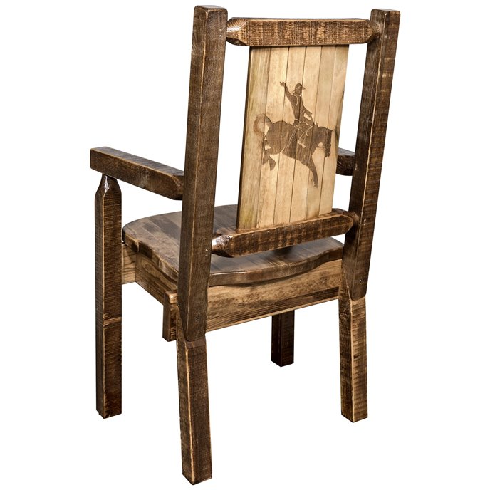 Homestead Captain's Chair w/ Laser Engraved Bronc Design - Stain & Lacquer Finish Thumbnail