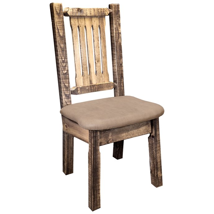 Homestead Side Chair w/ Upholstered Seat in Buckskin Pattern - Stain & Clear Lacquer Finish Thumbnail