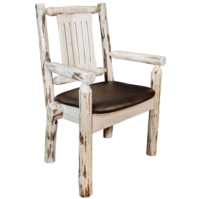 Montana Captain's Chair - Clear Lacquer Finish w/ Upholstered Seat in Saddle Pattern Thumbnail