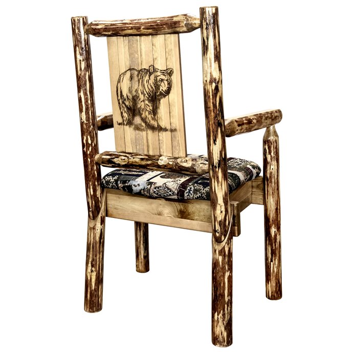Glacier Captain's Chair - Woodland Upholstery w/ Laser Engraved Bear Design Thumbnail