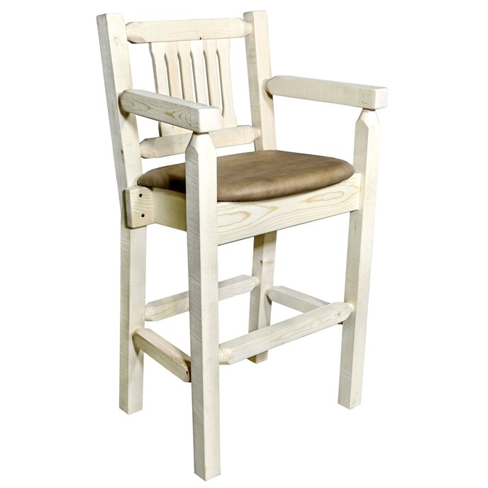 Homestead Counter Height Captain's Barstool w/ Buckskin Upholstery - Clear Lacquer Finish Thumbnail
