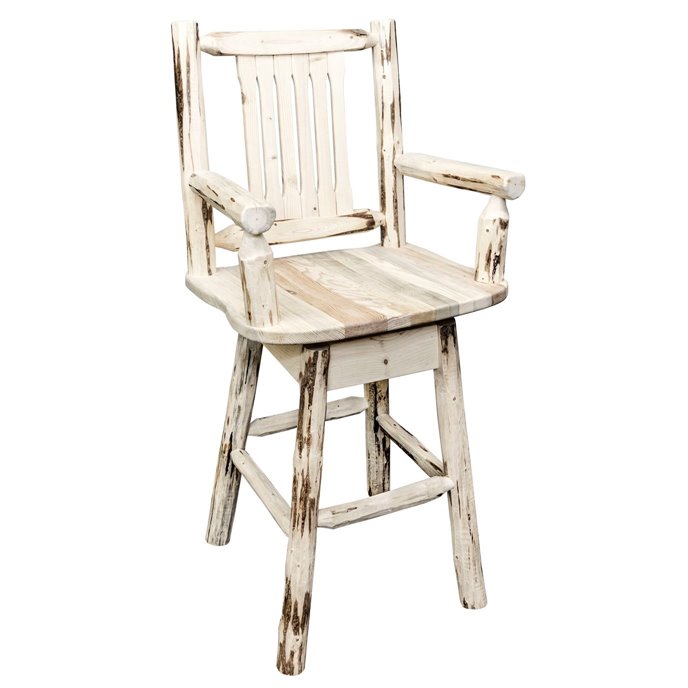 Montana Counter Height Swivel Captain's Barstool w/ Woodland Upholstery - Clear Lacquer Finish Thumbnail