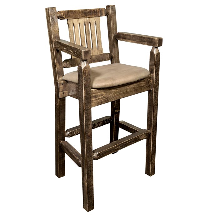 Homestead Counter Height Captain's Barstool w/ Buckskin Upholstery - Stain & Lacquer Finish Thumbnail