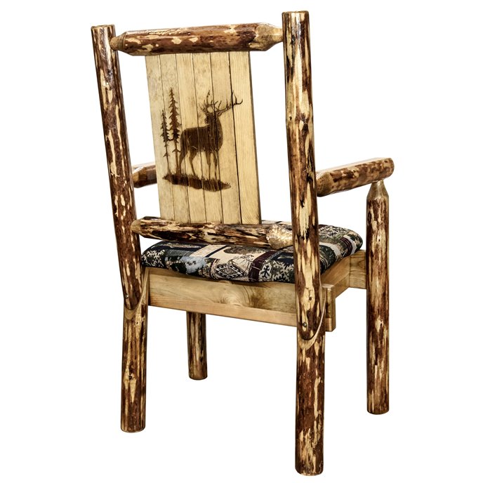 Glacier Captain's Chair - Woodland Upholstery w/ Laser Engraved Elk Design Thumbnail