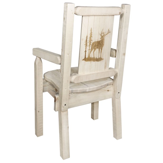 Homestead Captain's Chair w/ Laser Engraved Elk Design - Clear Lacquer Finish Thumbnail