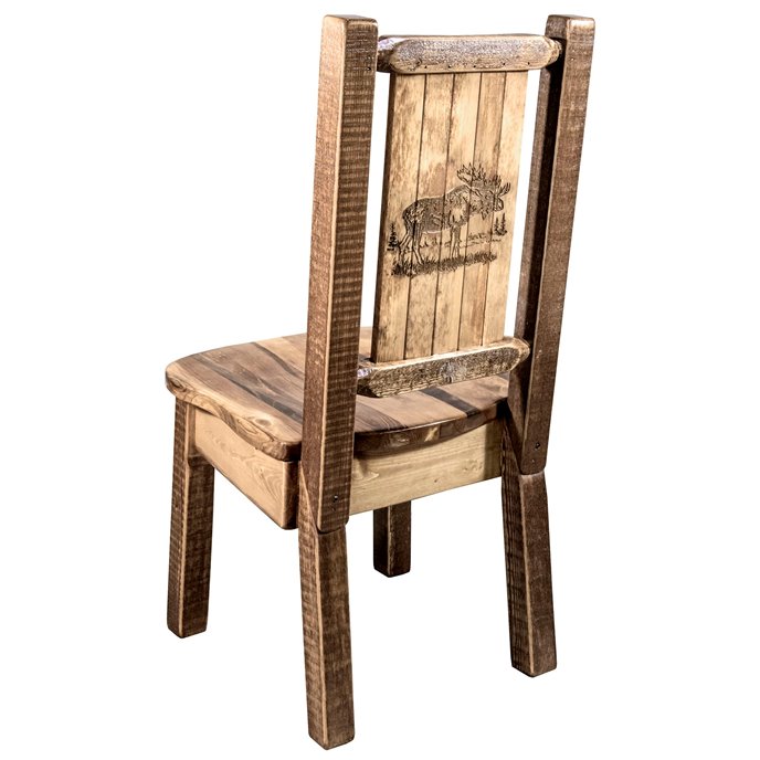 Homestead Side Chair w/ Laser Engraved Moose Design - Stain & Lacquer Finish Thumbnail