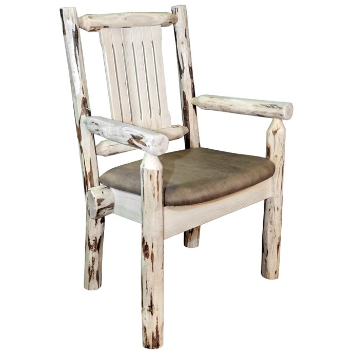 Montana Captain's Chair w/ Upholstered Seat in Buckskin Pattern - Clear Lacquer Finish Thumbnail