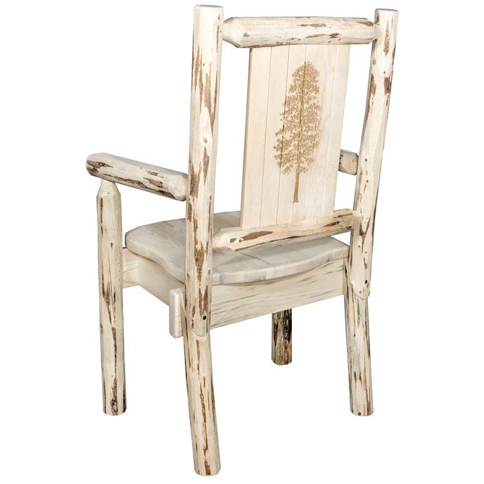 Montana Captain's Chair w/ Laser Engraved Pine Tree Design - Clear Lacquer Finish Thumbnail