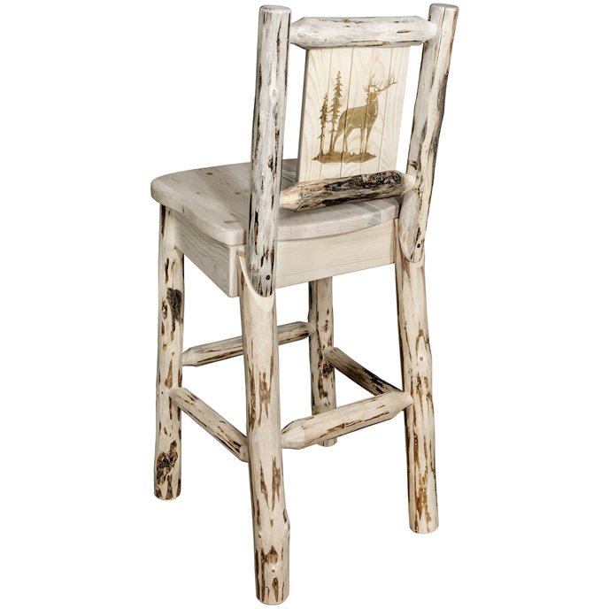 Montana Barstool w/ Back & Laser Engraved Elk Design - Clear Lacquer Finish Thumbnail