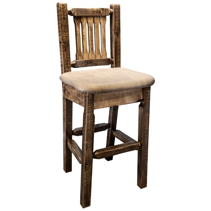 Homestead Counter Height Barstool w/ Back & Buckskin Upholstery - Stain & Lacquer Finish Thumbnail