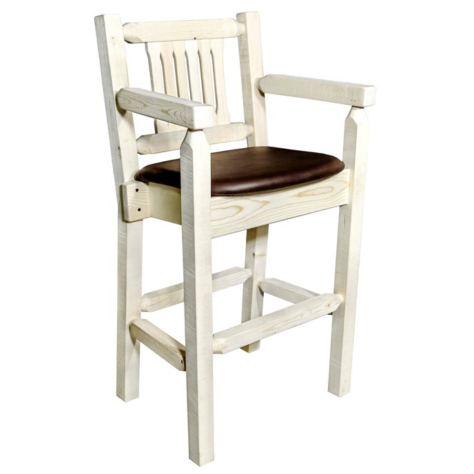 Homestead Counter Height Captain's Barstool w/ Saddle Upholstery - Clear Lacquer Finish Thumbnail