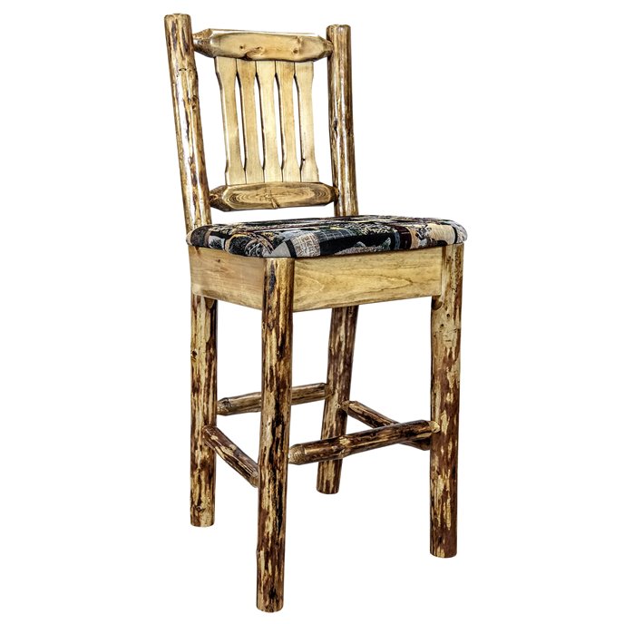 Glacier Barstool w/ Back & Upholstered Seat in Woodland Pattern Thumbnail