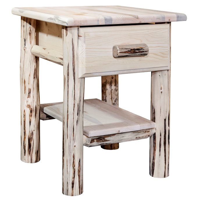 Montana Nightstand w/ Drawer & Shelf - Clear Lacquer Finish Thumbnail