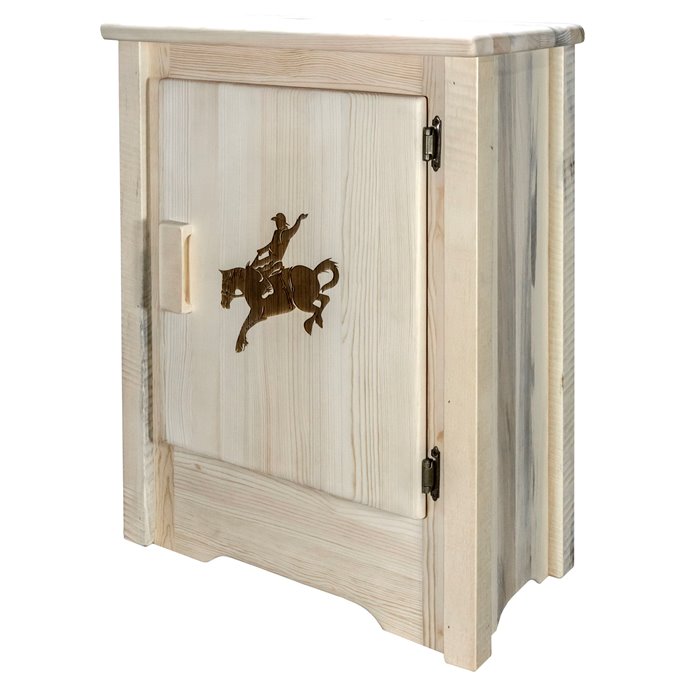 Homestead Right Hinged Accent Cabinet w/ Laser Engraved Bronc Design - Clear Lacquer Finish Thumbnail