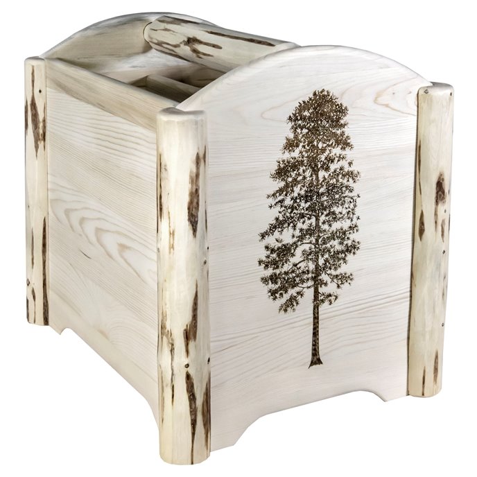 Montana Magazine Rack w/ Laser Engraved Pine Design - Clear Lacquer Finish Thumbnail