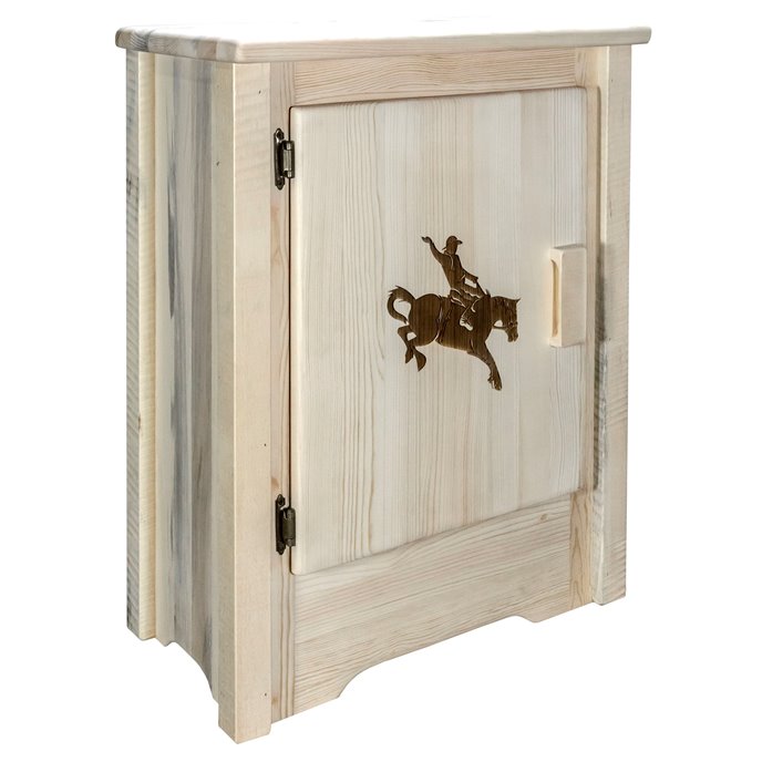 Homestead Left Hinged Accent Cabinet w/ Laser Engraved Bronc Design - Clear Lacquer Finish Thumbnail