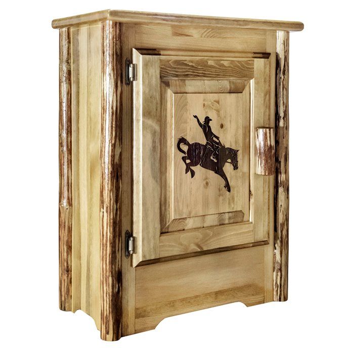 Glacier Left Hinged Accent Cabinet w/ Laser Engraved Bronc Design Thumbnail