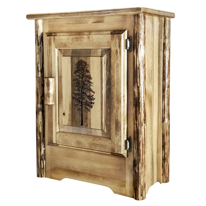 Glacier Right Hinged Accent Cabinet w/ Laser Engraved Pine Design Thumbnail