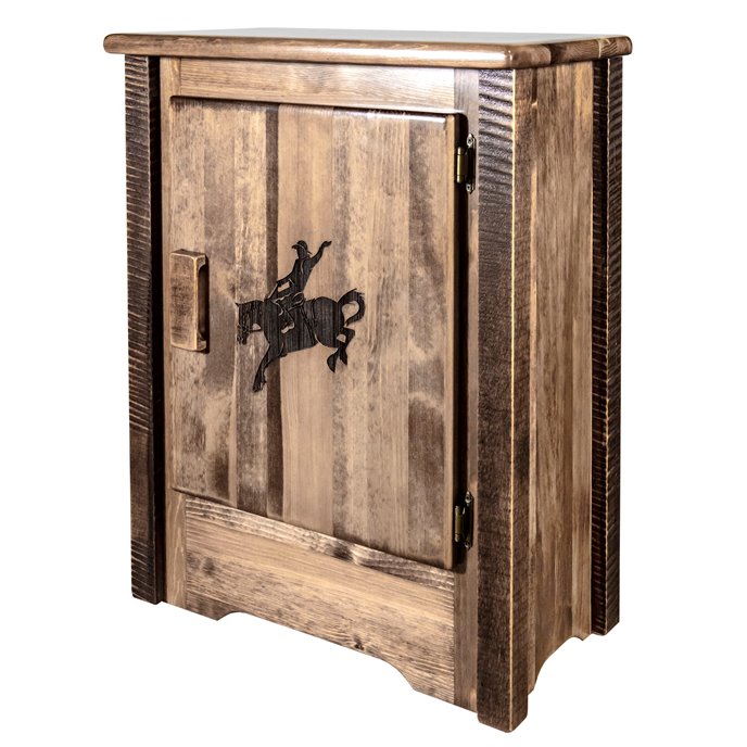 Homestead Right Hinged Accent Cabinet w/ Laser Engraved Bronc Design - Stain & Clear Lacquer Finish Thumbnail