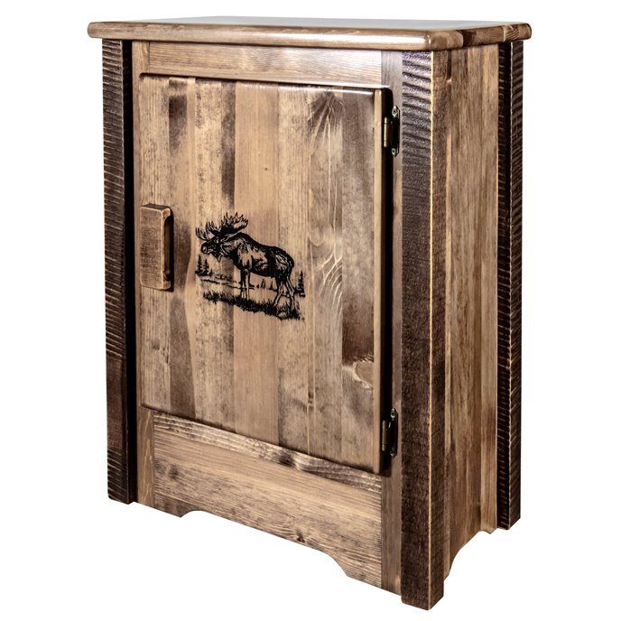 Homestead Right Hinged Accent Cabinet w/ Laser Engraved Moose Design - Stain & Clear Lacquer Finish Thumbnail