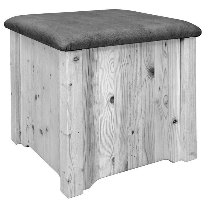 Homestead Upholstered Ottoman w/ Storage & Buckskin Upholstery - Stain & Clear Lacquer Finish Thumbnail
