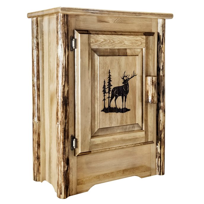 Glacier Left Hinged Accent Cabinet w/ Laser Engraved Elk Design Thumbnail