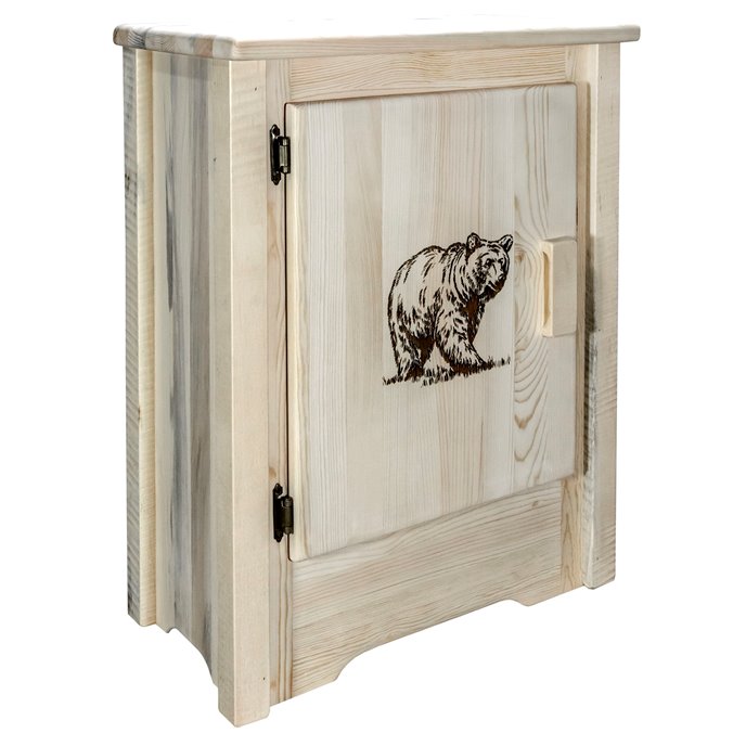 Homestead Left Hinged Accent Cabinet w/ Laser Engraved Bear Design - Clear Lacquer Finish Thumbnail