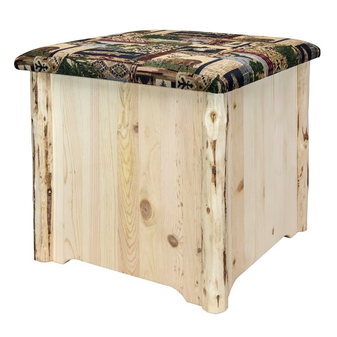 Montana Upholstered Ottoman w/ Storage & Woodland Upholstery - Clear Lacquer Finish Thumbnail