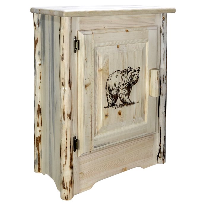 Montana Left Hinged Accent Cabinet w/ Laser Engraved Bear Design - Ready to Finish Thumbnail