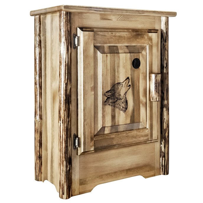 Glacier Left Hinged Accent Cabinet w/ Laser Engraved Wolf Design Thumbnail