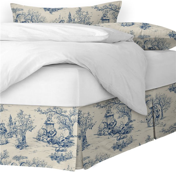 Archamps Toile Blue Platform Bed Skirt - Size Full 15" Drop Thumbnail