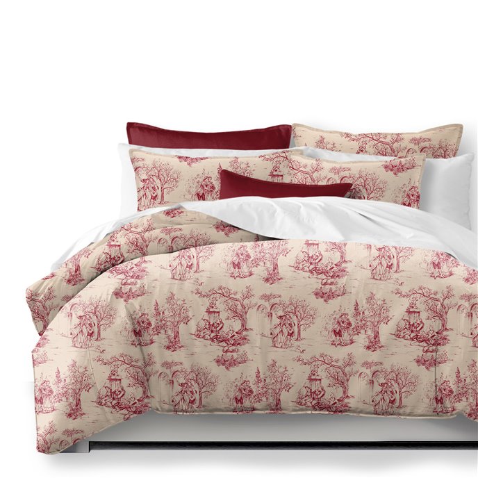 Archamps Toile Red Coverlet and Pillow Sham(s) Set - Size Twin Thumbnail