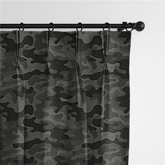 Basic Camo Army Green Pinch Pleat Drapery Panel - Pair - Size 20"x144" Thumbnail