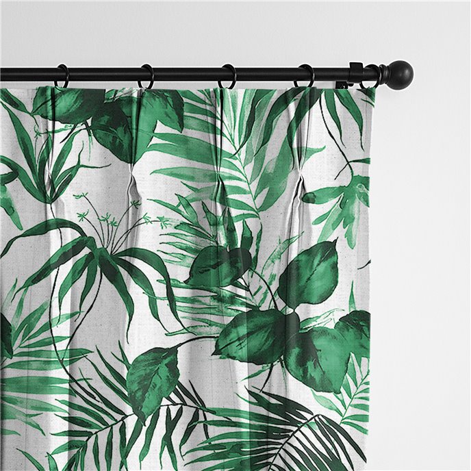 Baybridge Green Palm Pinch Pleat Drapery Panel - Pair - Size 20"x132" Thumbnail