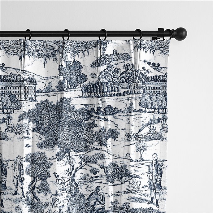 Beau Toile Blue Pinch Pleat Drapery Panel - Pair - Size 40"x132" Thumbnail