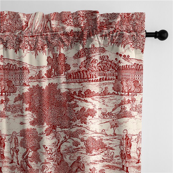 Beau Toile Red Pole Top Drapery Panel - Pair - Size 50"x84" Thumbnail