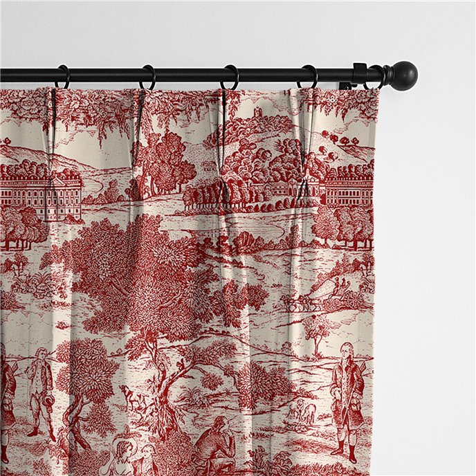 Beau Toile Red Pinch Pleat Drapery Panel - Pair - Size 20"x84" Thumbnail