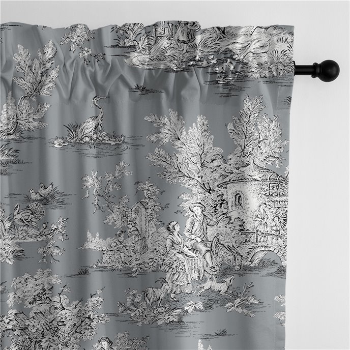 Chateau Gray/Black Pole Top Drapery Panel - Pair - Size 50"x144" Thumbnail