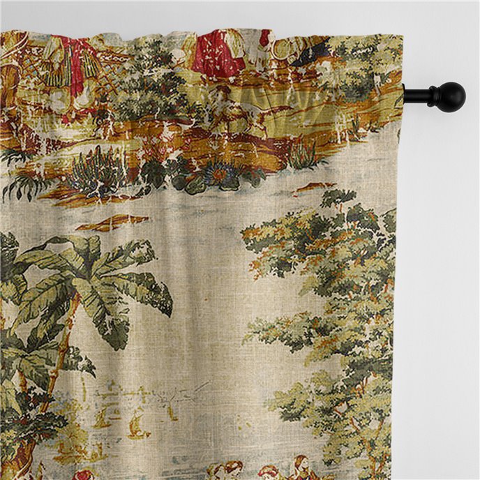 Countryside Red Pole Top Drapery Panel - Pair - Size 50"x108" Thumbnail