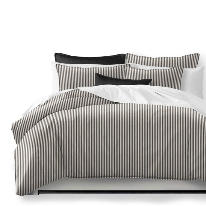 Cruz Ticking Stripes Black/Linen Duvet Cover and Pillow Sham(s) Set - Size King / California King Thumbnail