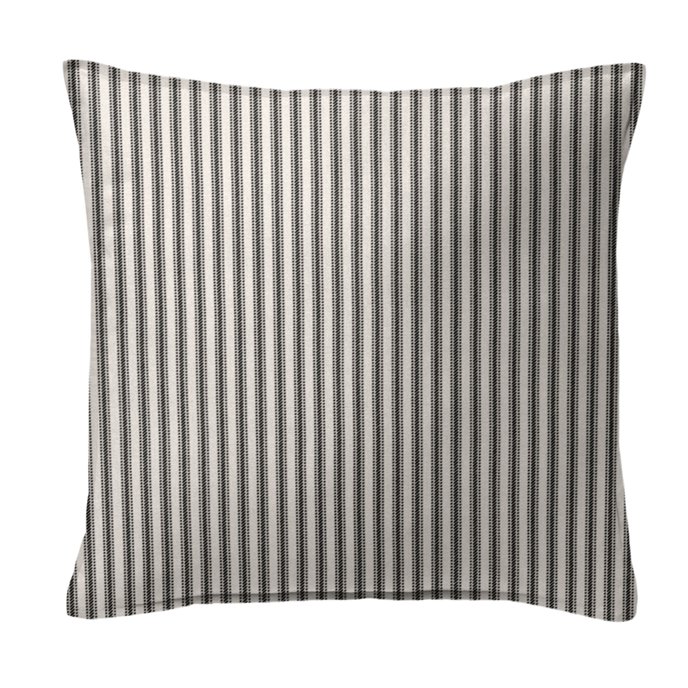Cruz Ticking Stripes Black/Linen Decorative Pillow - Size 20" Square Thumbnail