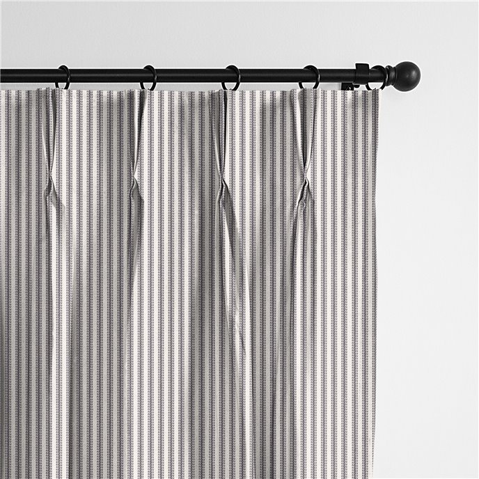 Cruz Ticking Stripes Gray/Ivory Pinch Pleat Drapery Panel - Pair - Size 40"x120" Thumbnail