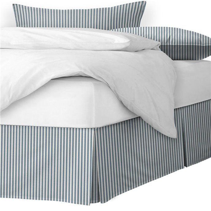 Cruz Ticking Stripes Indigo/Ivory Platform Bed Skirt - Size King 18" Drop Thumbnail